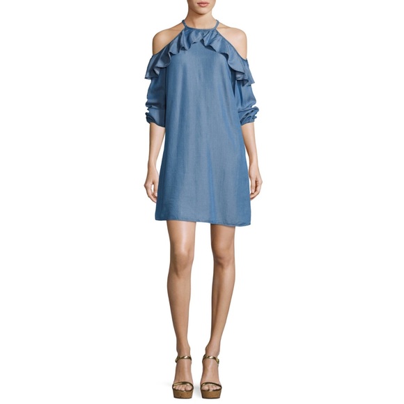 Michael Kors Dresses & Skirts - Michael Kors chambray short dress ruffle shoulder